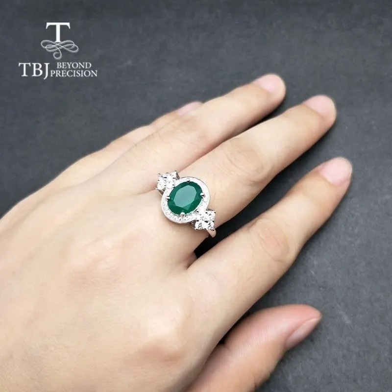 Green Agate Gemstone 7*9mm 925 Sterling Silver Ring