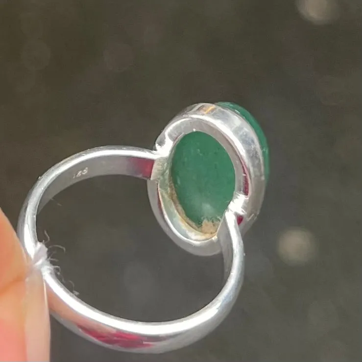 Green Aventurine Rings, Oval Cabochon, 925 Silver