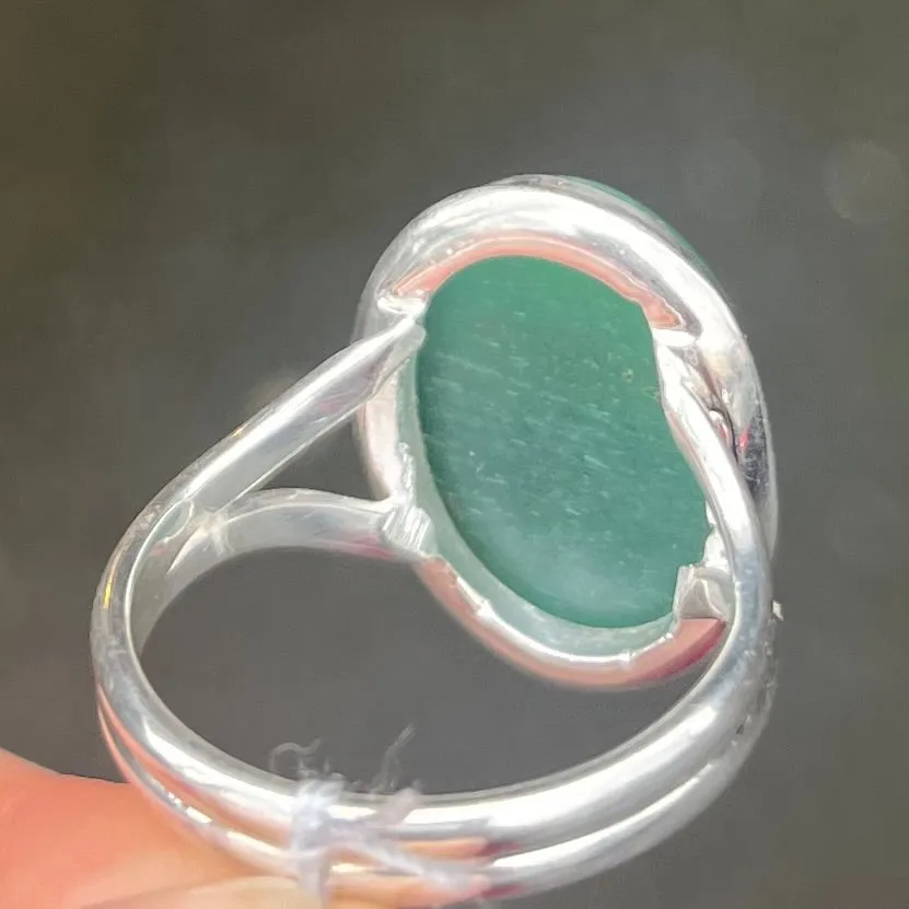 Green Aventurine Rings, Oval Cabochon, 925 Silver