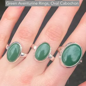 Green Aventurine Rings, Oval Cabochon, 925 Silver