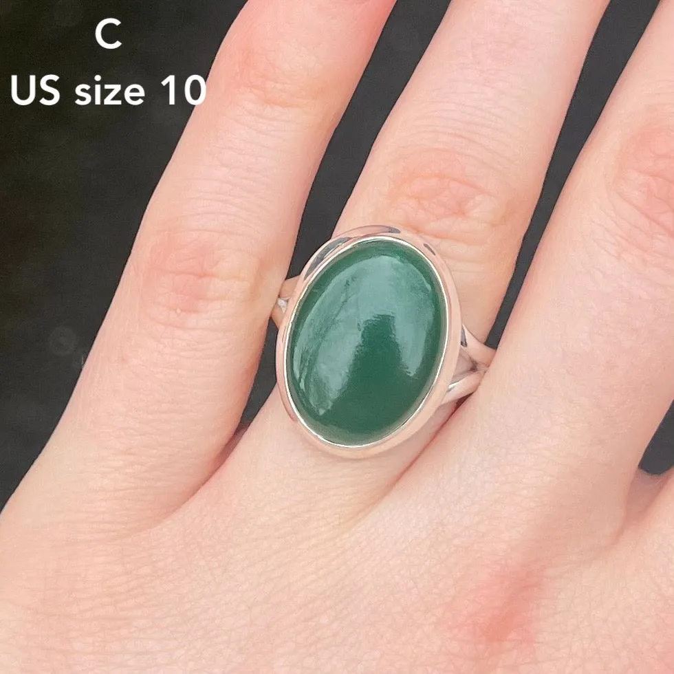 Green Aventurine Rings, Oval Cabochon, 925 Silver