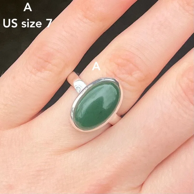 Green Aventurine Rings, Oval Cabochon, 925 Silver