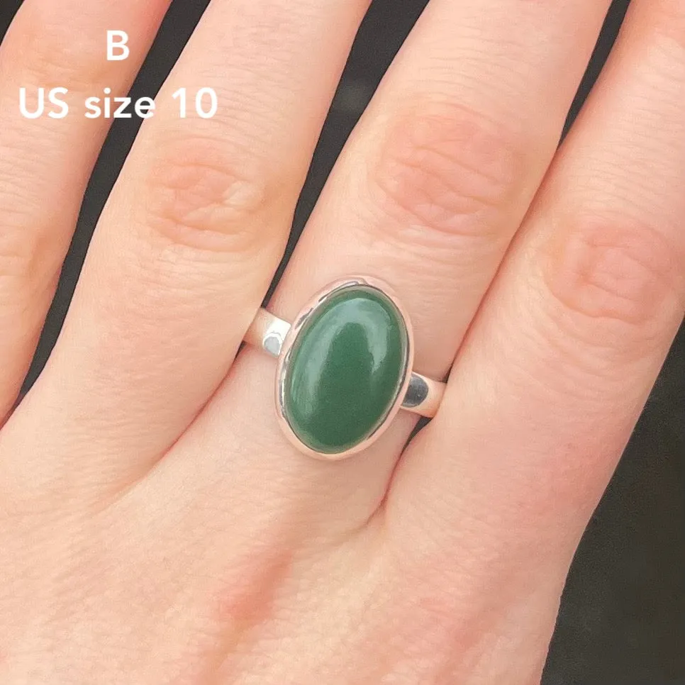 Green Aventurine Rings, Oval Cabochon, 925 Silver