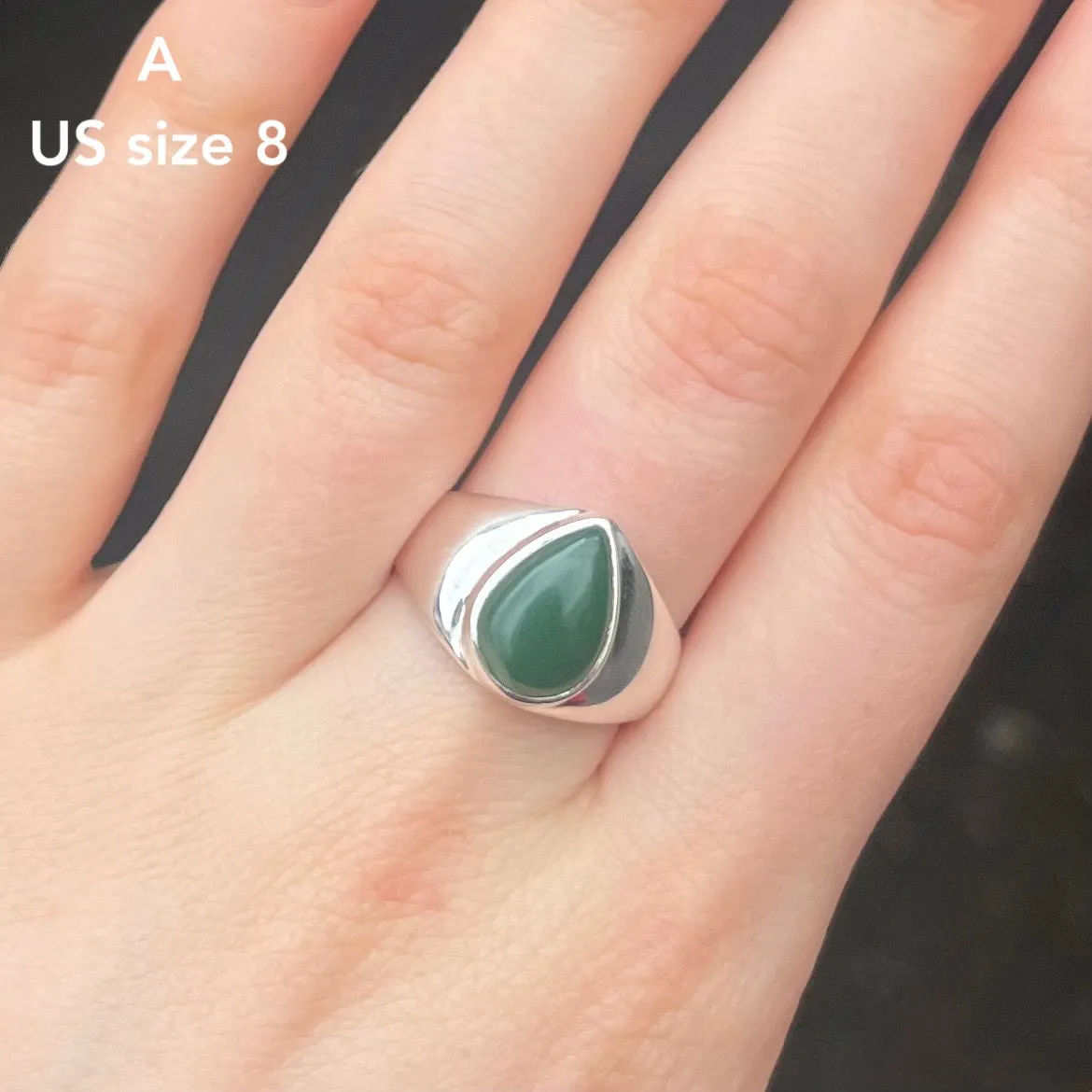Green Aventurine Rings, Signet Style, 925 Silver