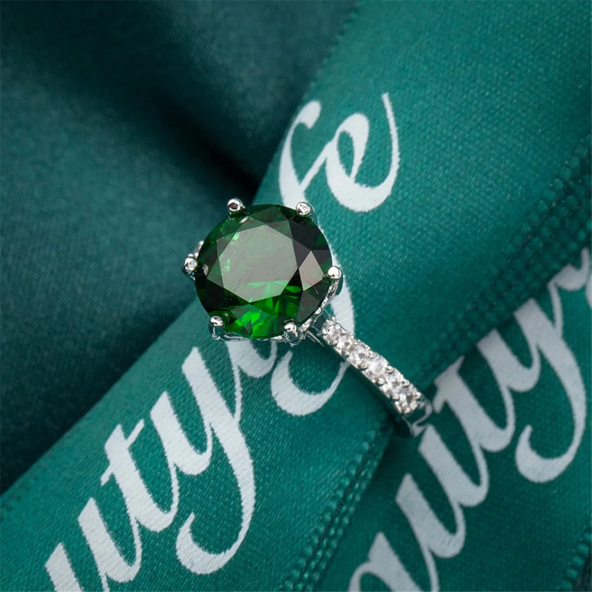 Green Crystal & Cubic Zirconia Cocktail Ring