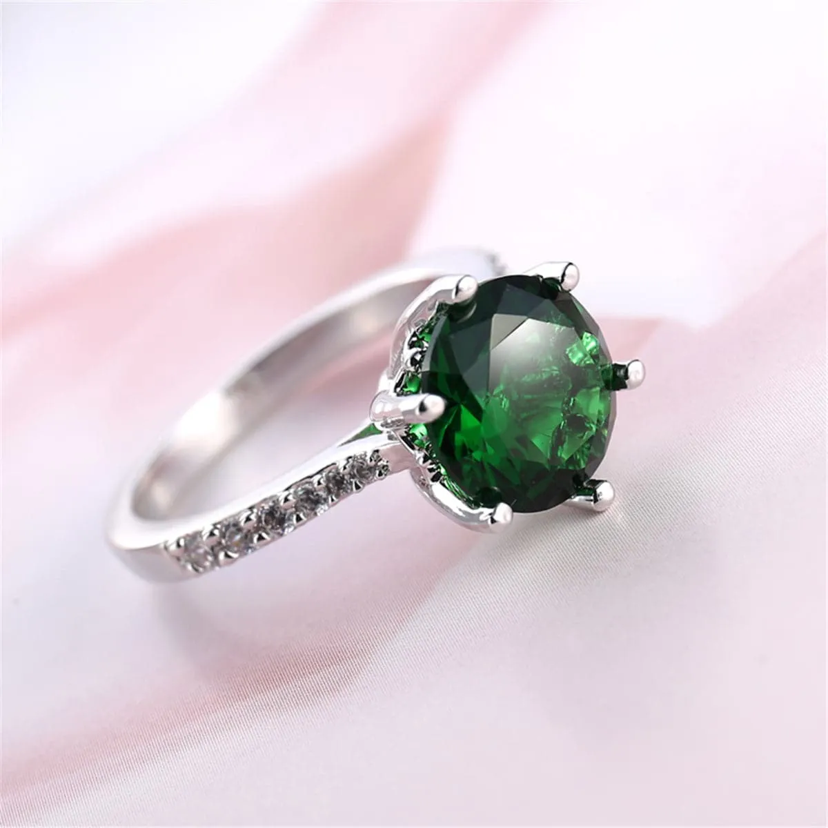 Green Crystal & Cubic Zirconia Cocktail Ring