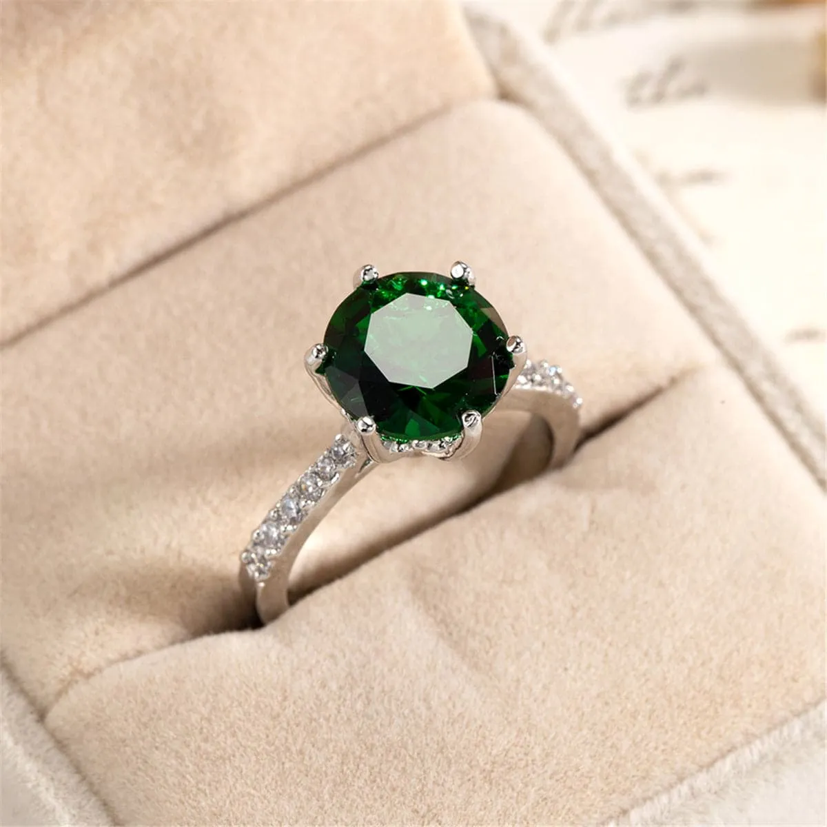 Green Crystal & Cubic Zirconia Cocktail Ring