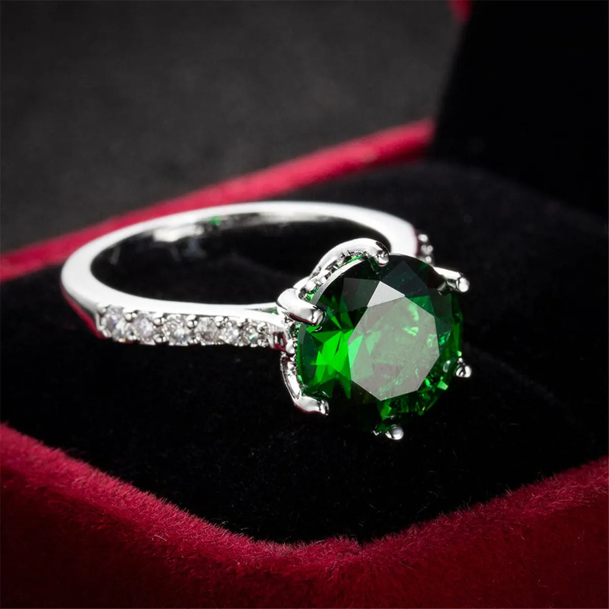 Green Crystal & Cubic Zirconia Cocktail Ring