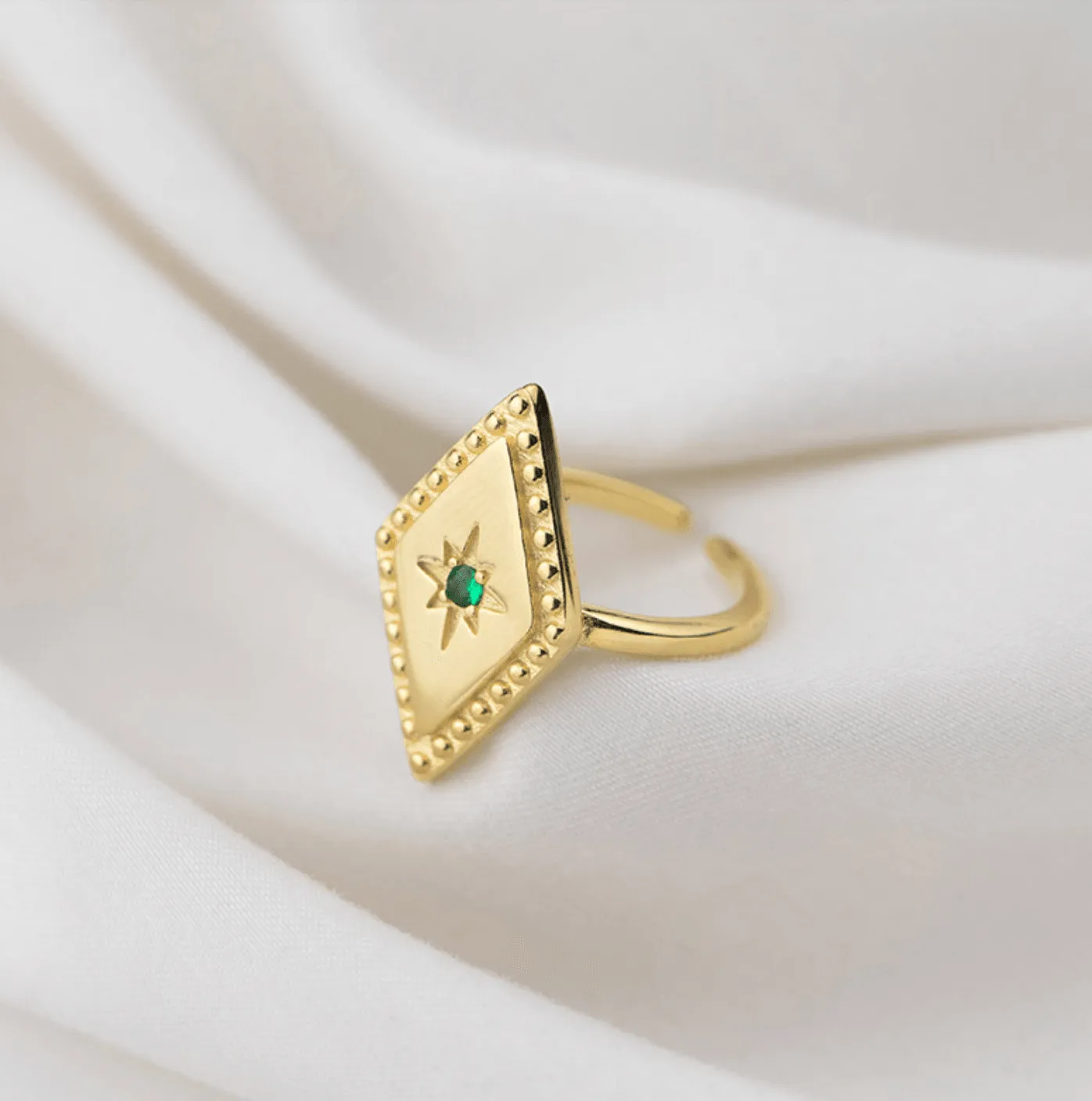 Green Cubic Zirconia Ring | 925 Sterling Silver & Gold Plated