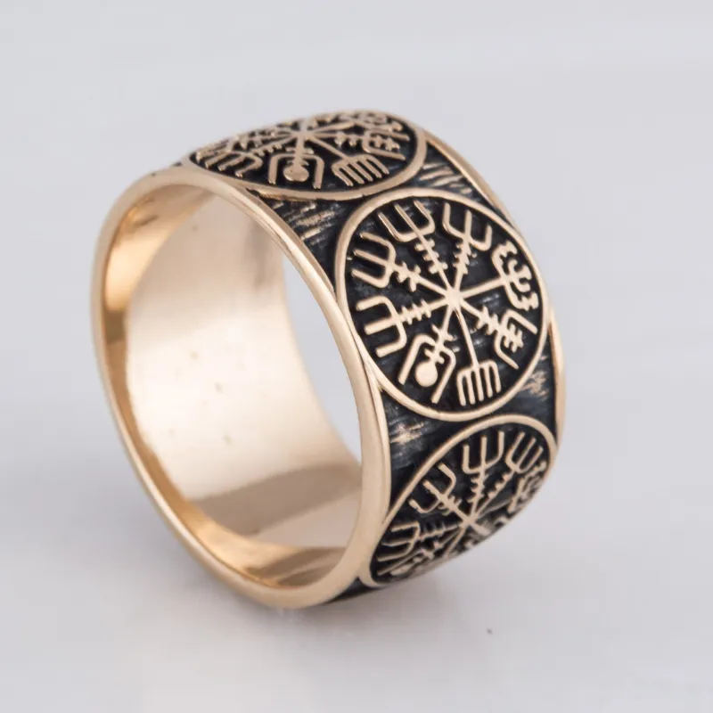 Handcrafted Vegvisir Runic Compass Bronze Ring