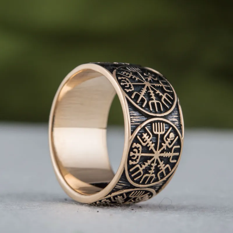 Handcrafted Vegvisir Runic Compass Bronze Ring