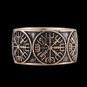 Handcrafted Vegvisir Runic Compass Bronze Ring