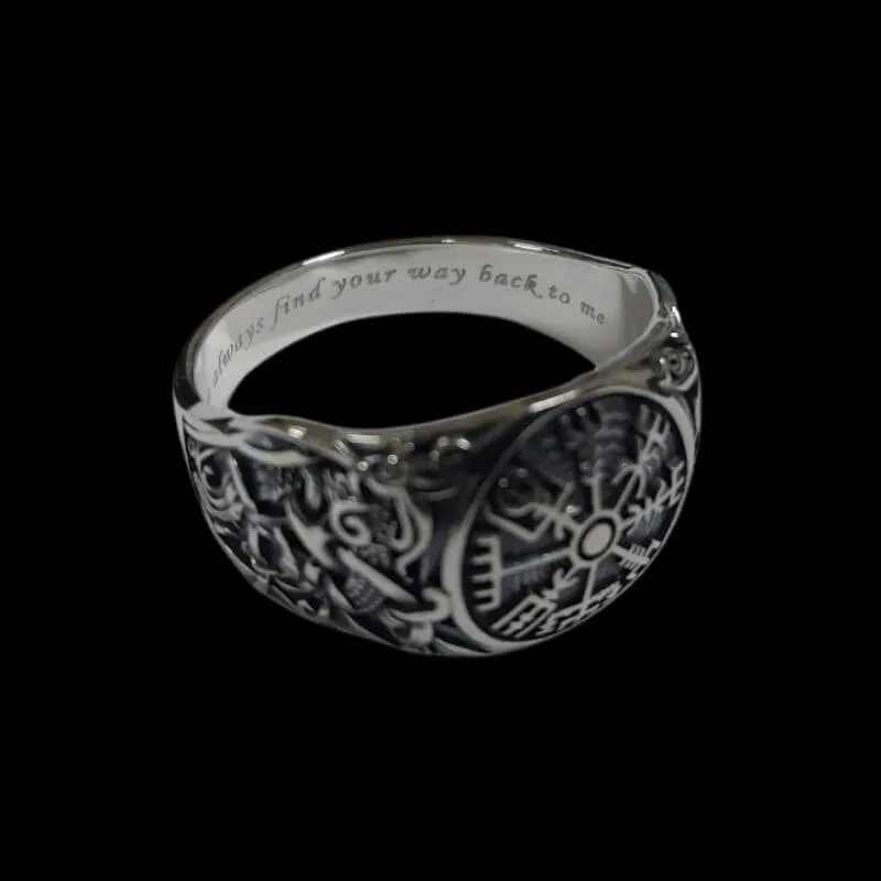 Handcrafted Vegvisir Runic Compass Norse Gold Ring