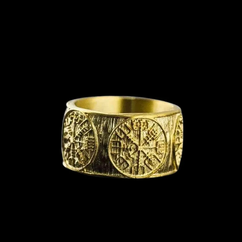 Handcrafted Vegvisir Runic Compass Norse Gold Ring
