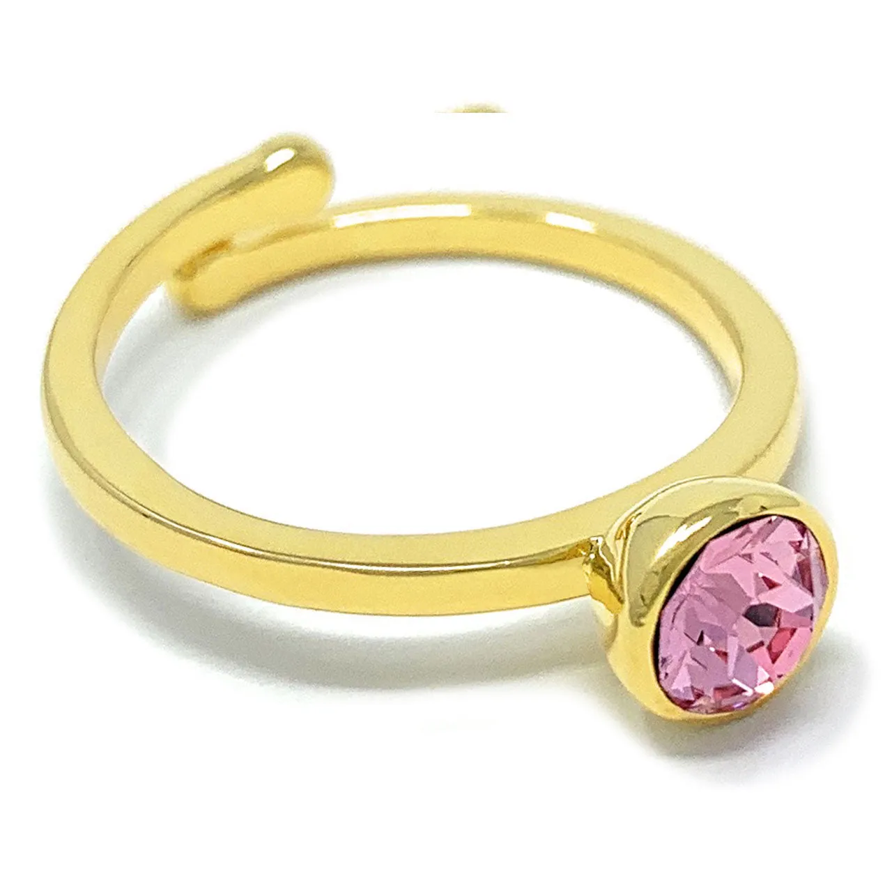 Harley Adjustable Ring with Pink Light Rose Round Crystals from Swarovski Gold Plated