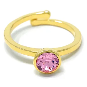 Harley Adjustable Ring with Pink Light Rose Round Crystals from Swarovski Gold Plated