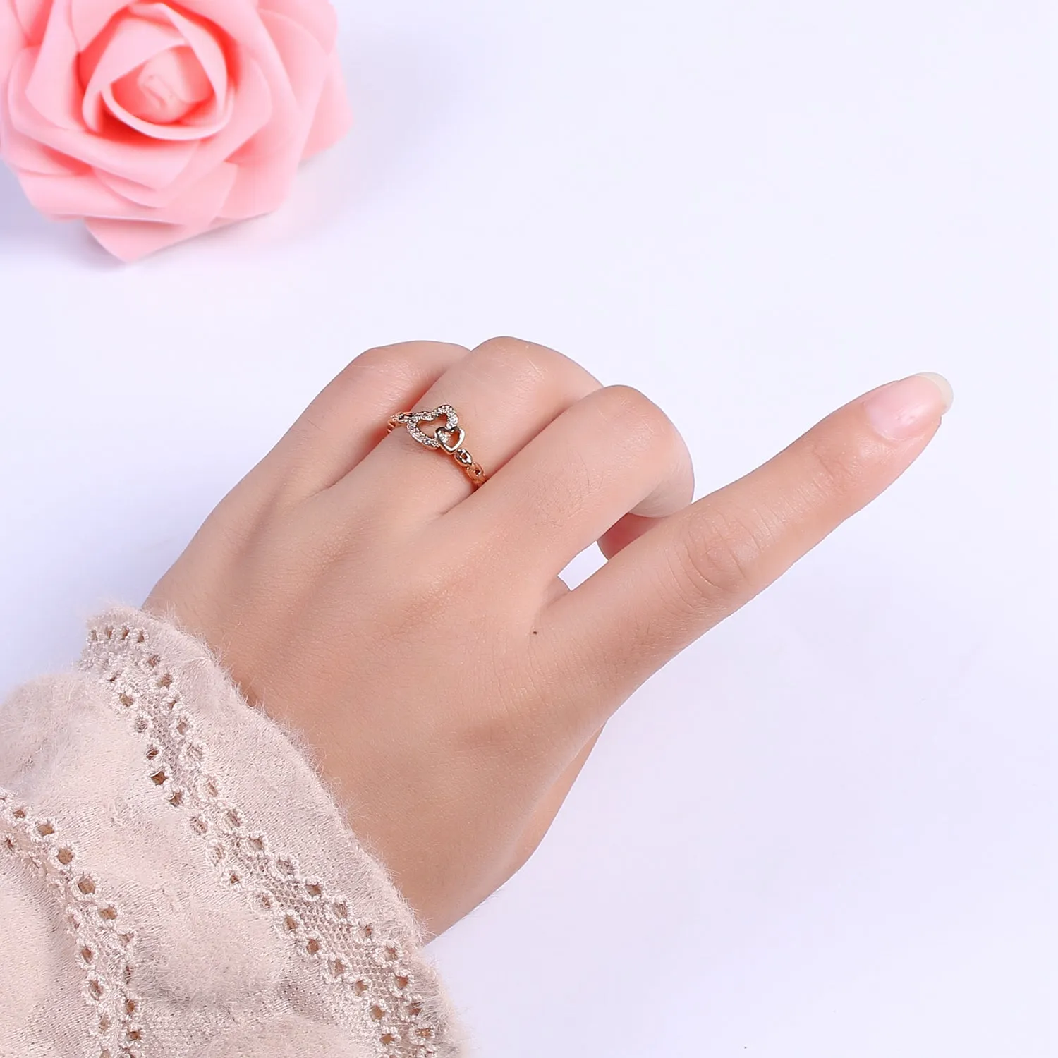 Heart rings, heart adjustable ring, open ring, LOVE rings, double heart ring, gold heart rings, LOVE rings, Silver heart rings, thin heart U-096