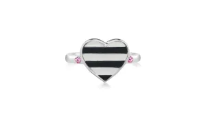 Heart White Black Pink Crystal Enamel White Gold Plated Girl's Rings Earth2Jane Size 5