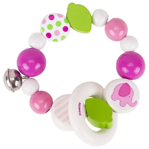 Heimess Wooden Rattles - Touch Ring Elastic Pink Elephant