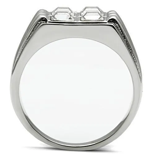 High Polished Stainless Steel Ring with Top Grade Crystal - Ships in 1 Day