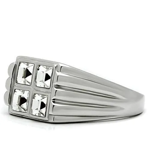 High Polished Stainless Steel Ring with Top Grade Crystal - Ships in 1 Day