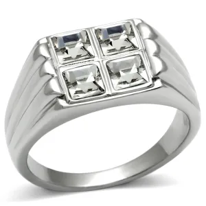 High Polished Stainless Steel Ring with Top Grade Crystal - Ships in 1 Day