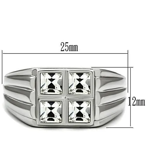 High Polished Stainless Steel Ring with Top Grade Crystal - Ships in 1 Day