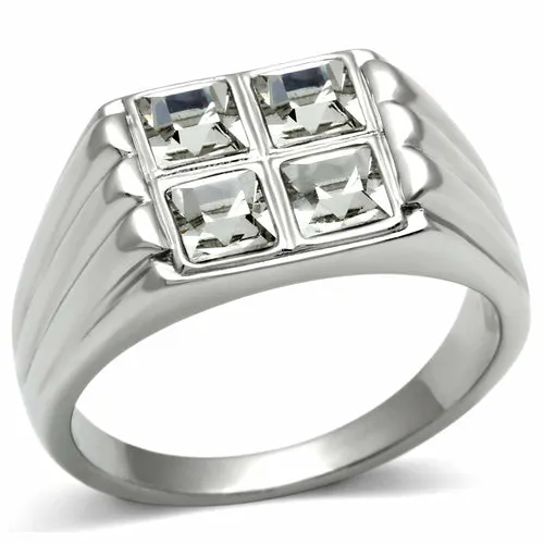 High Polished Stainless Steel Ring with Top Grade Crystal - Ships in 1 Day
