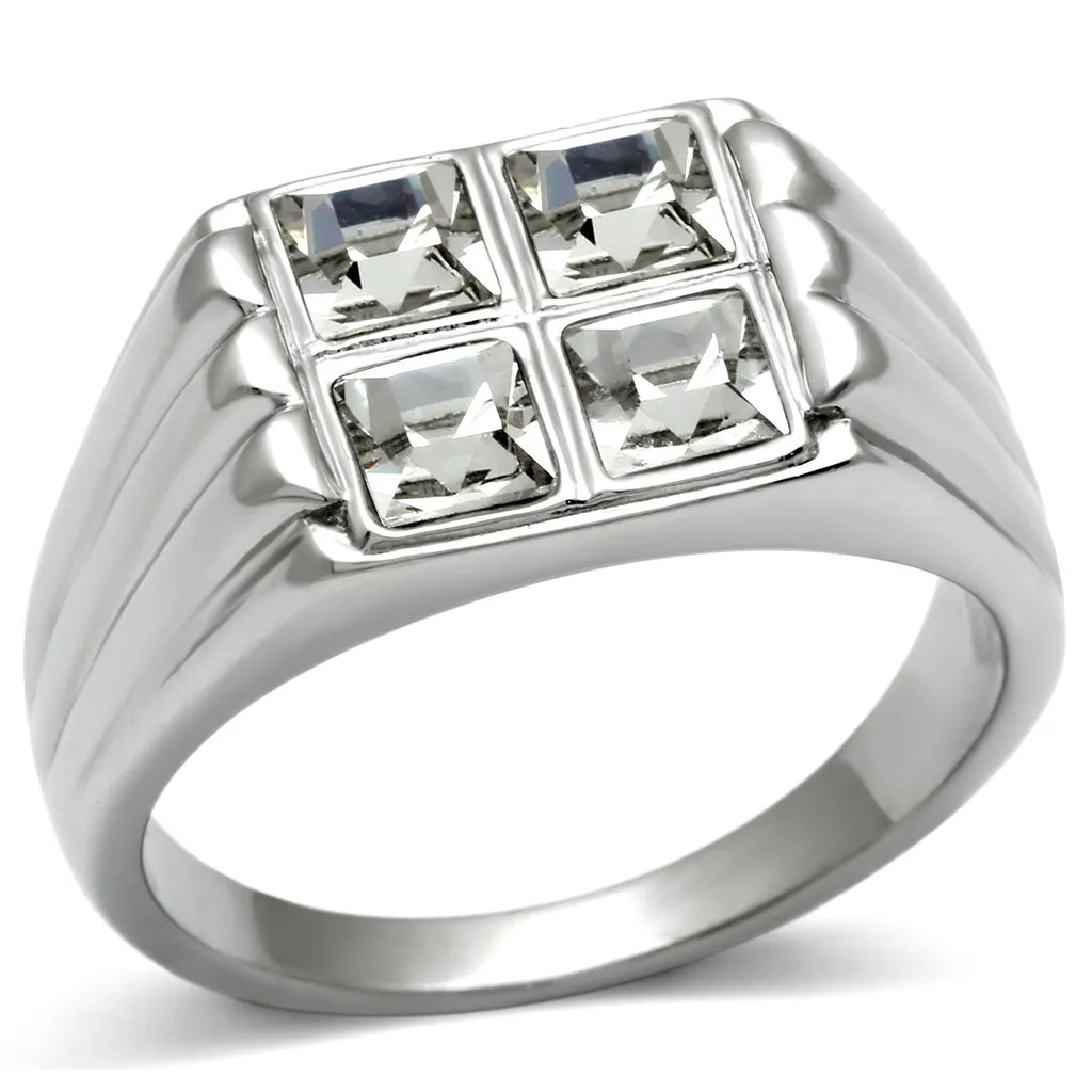 High Polished Stainless Steel Ring with Top Grade Crystal - Ships in 1 Day