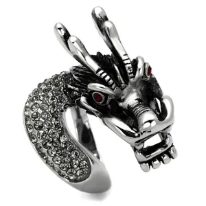High Polished Stainless Steel Ring with Top Grade Crystal - Siam Color