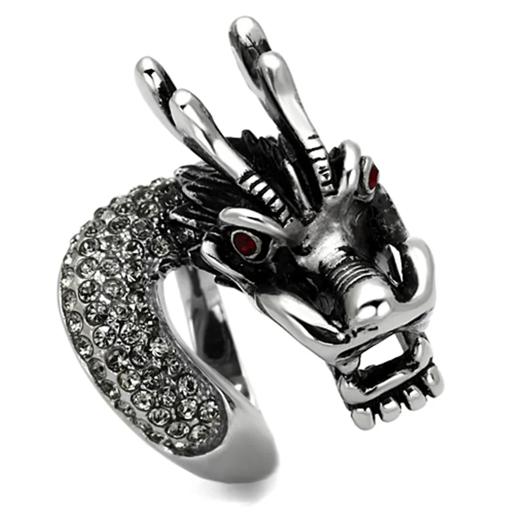 High Polished Stainless Steel Ring with Top Grade Crystal - Siam Color