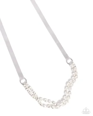 Honorable Haute - Silver - Gray Ribbon White Baroque Pearl Paparazzi Short Necklace