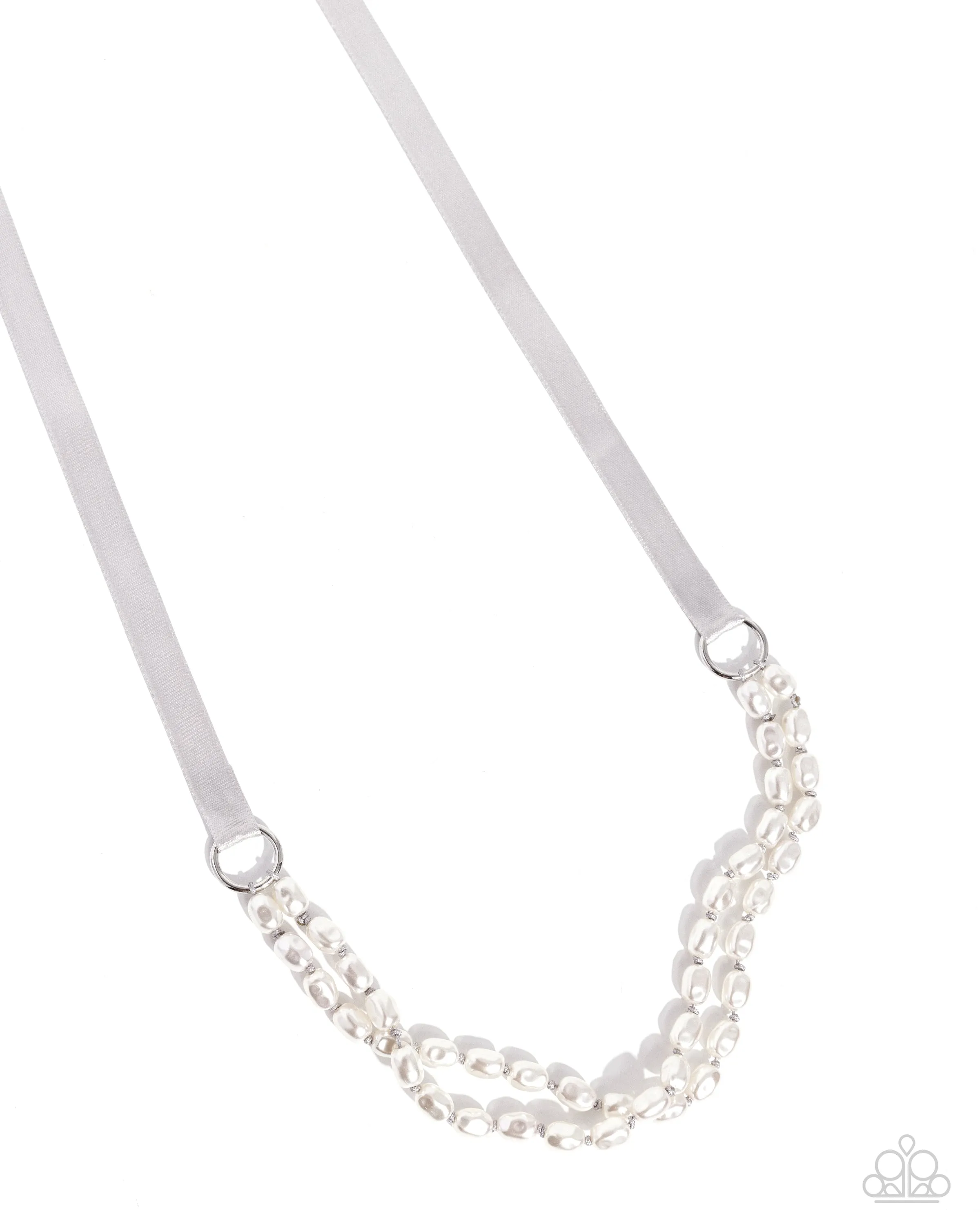 Honorable Haute - Silver - Gray Ribbon White Baroque Pearl Paparazzi Short Necklace