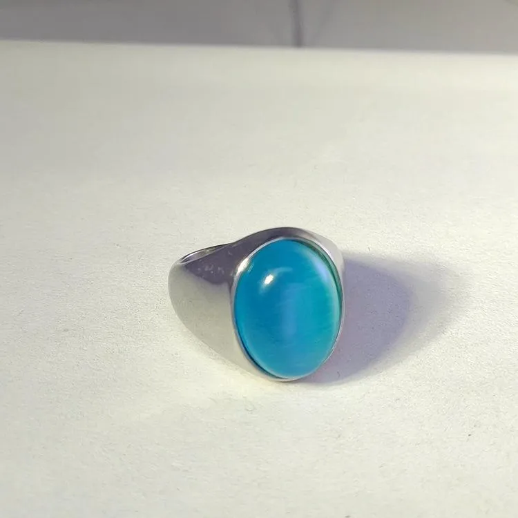 Imitation Natural Agate Inlaid Color Gemstone Ring Men's Retro Domineering Fashion Simple Imitation Cat's Eye Stone