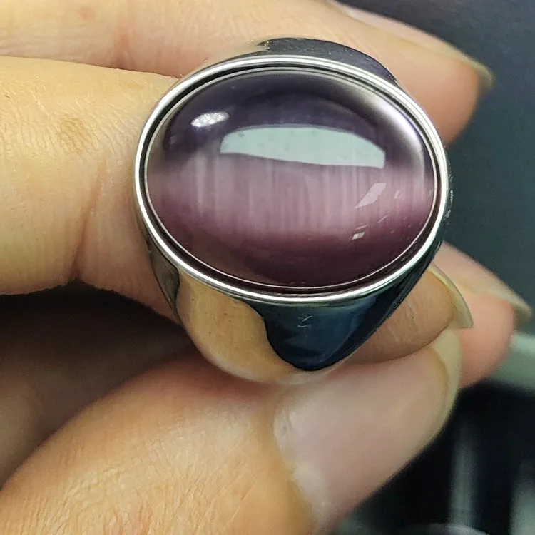 Imitation Natural Agate Inlaid Color Gemstone Ring Men's Retro Domineering Fashion Simple Imitation Cat's Eye Stone