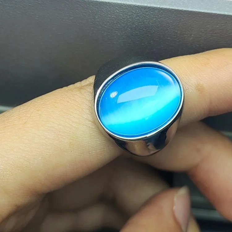Imitation Natural Agate Inlaid Color Gemstone Ring Men's Retro Domineering Fashion Simple Imitation Cat's Eye Stone