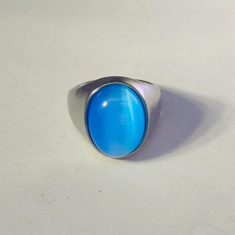 Imitation Natural Agate Inlaid Color Gemstone Ring Men's Retro Domineering Fashion Simple Imitation Cat's Eye Stone