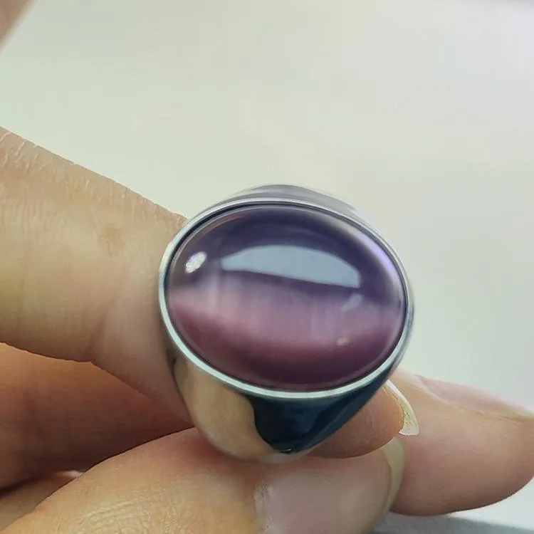 Imitation Natural Agate Inlaid Color Gemstone Ring Men's Retro Domineering Fashion Simple Imitation Cat's Eye Stone