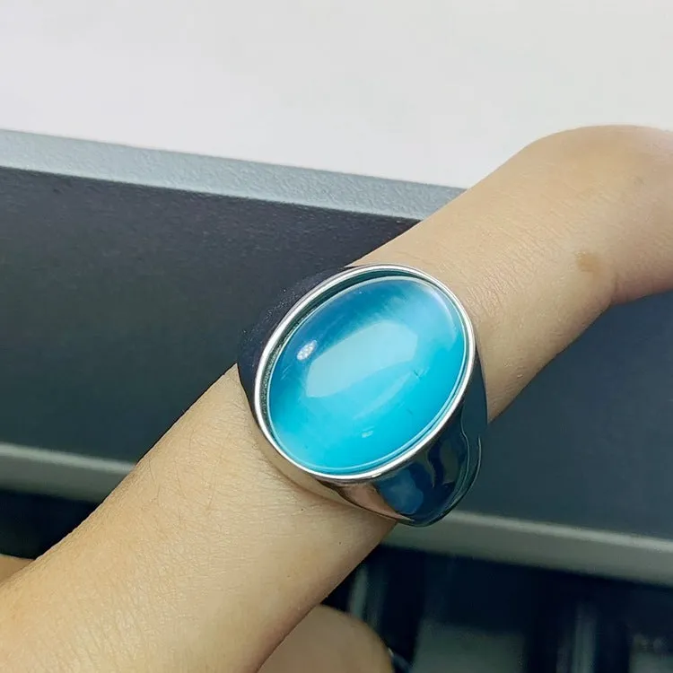 Imitation Natural Agate Inlaid Color Gemstone Ring Men's Retro Domineering Fashion Simple Imitation Cat's Eye Stone