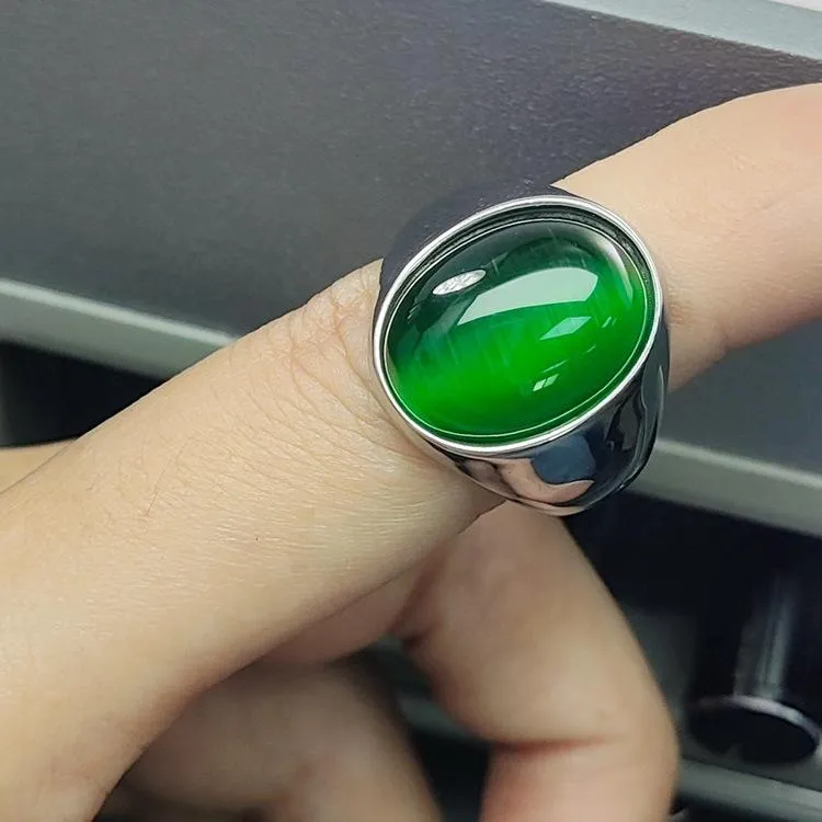 Imitation Natural Agate Inlaid Color Gemstone Ring Men's Retro Domineering Fashion Simple Imitation Cat's Eye Stone