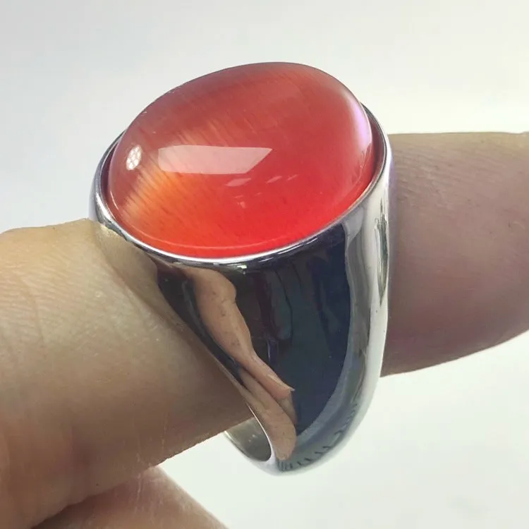 Imitation Natural Agate Inlaid Color Gemstone Ring Men's Retro Domineering Fashion Simple Imitation Cat's Eye Stone