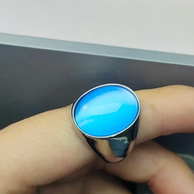 Imitation Natural Agate Inlaid Color Gemstone Ring Men's Retro Domineering Fashion Simple Imitation Cat's Eye Stone