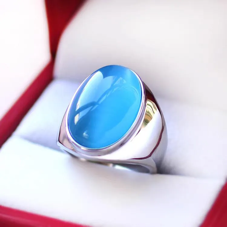 Imitation Natural Agate Inlaid Color Gemstone Ring Men's Retro Domineering Fashion Simple Imitation Cat's Eye Stone