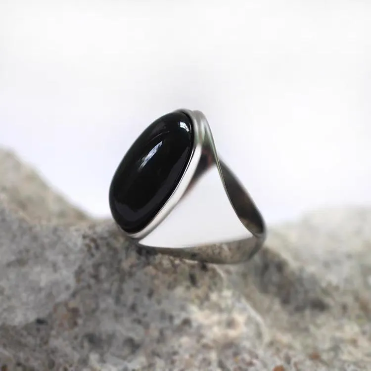 Imitation Natural Agate Inlaid Color Gemstone Ring Men's Retro Domineering Fashion Simple Imitation Cat's Eye Stone