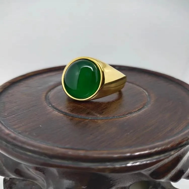 Imitation Natural Agate Inlaid Color Gemstone Ring Men's Retro Domineering Fashion Simple Imitation Cat's Eye Stone