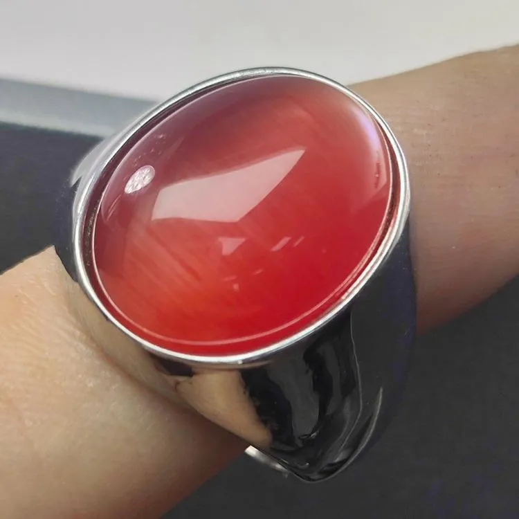 Imitation Natural Agate Inlaid Color Gemstone Ring Men's Retro Domineering Fashion Simple Imitation Cat's Eye Stone