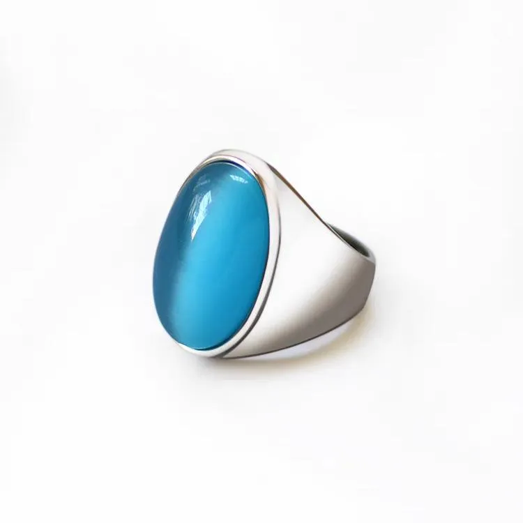 Imitation Natural Agate Inlaid Color Gemstone Ring Men's Retro Domineering Fashion Simple Imitation Cat's Eye Stone