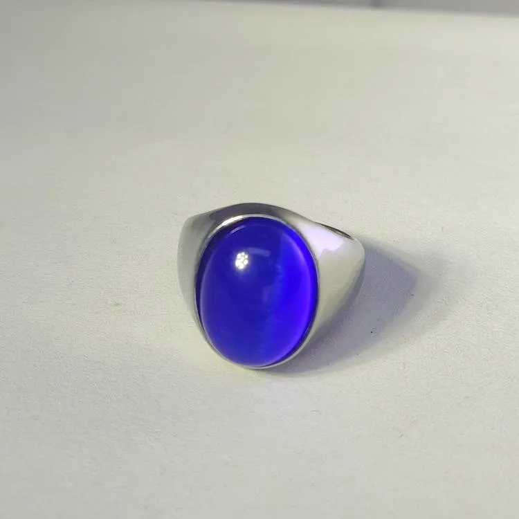 Imitation Natural Agate Inlaid Color Gemstone Ring Men's Retro Domineering Fashion Simple Imitation Cat's Eye Stone