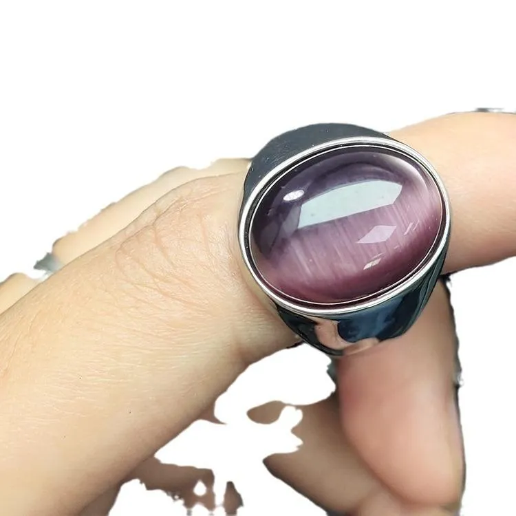 Imitation Natural Agate Inlaid Color Gemstone Ring Men's Retro Domineering Fashion Simple Imitation Cat's Eye Stone