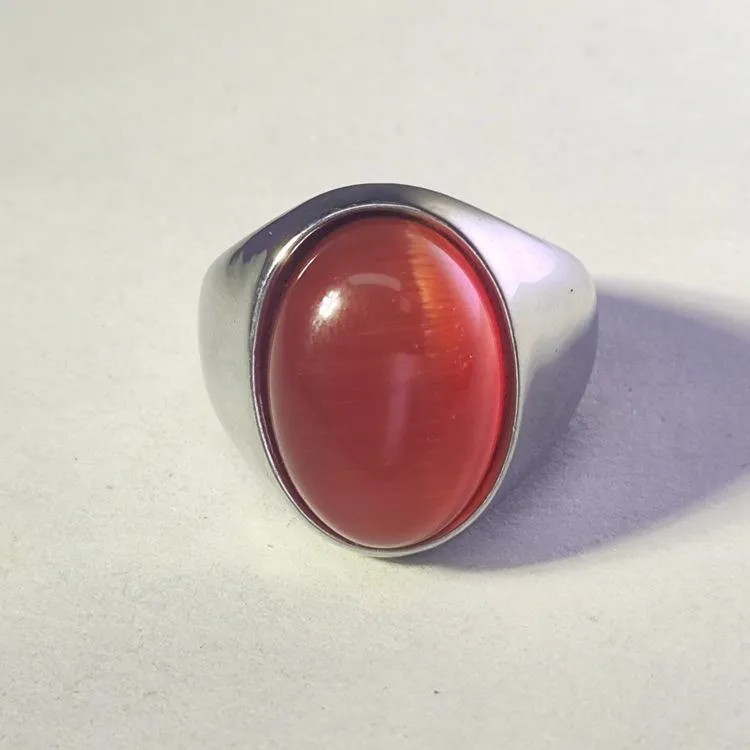Imitation Natural Agate Inlaid Color Gemstone Ring Men's Retro Domineering Fashion Simple Imitation Cat's Eye Stone